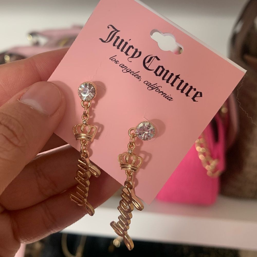 Juicy Couture Dangle Crown Rhinestone Earrings - Picture 4 of 4